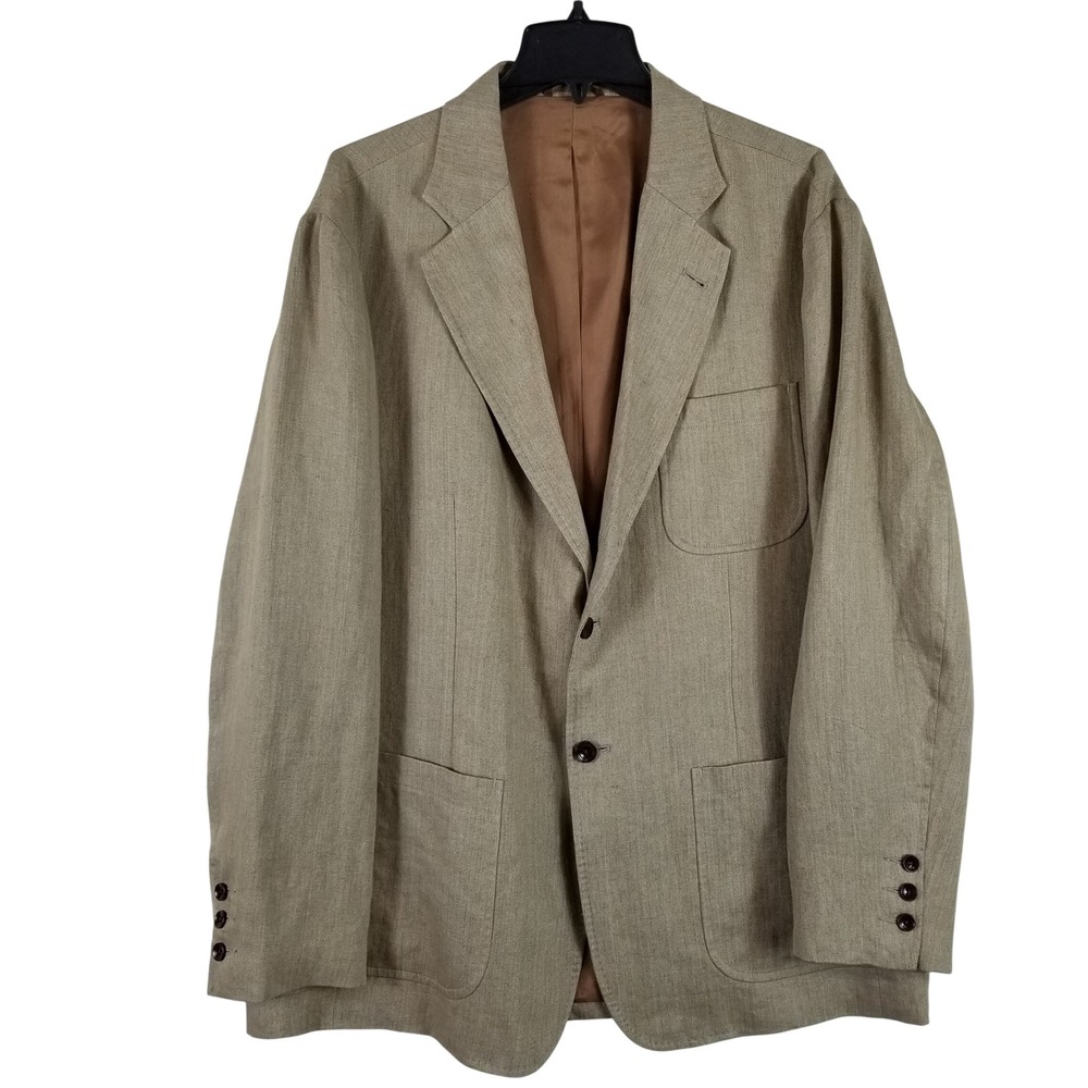 Tommy Bahama Blazer Mens Large Khaki Tan 100% Linen Herringbone Sport Coat